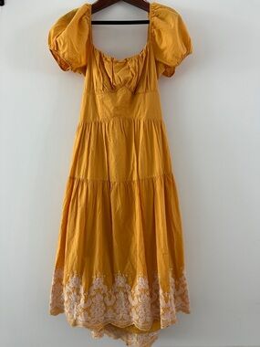 Francesca's Collections Mustard Yellow Tiered Dress with Puff Sleeves